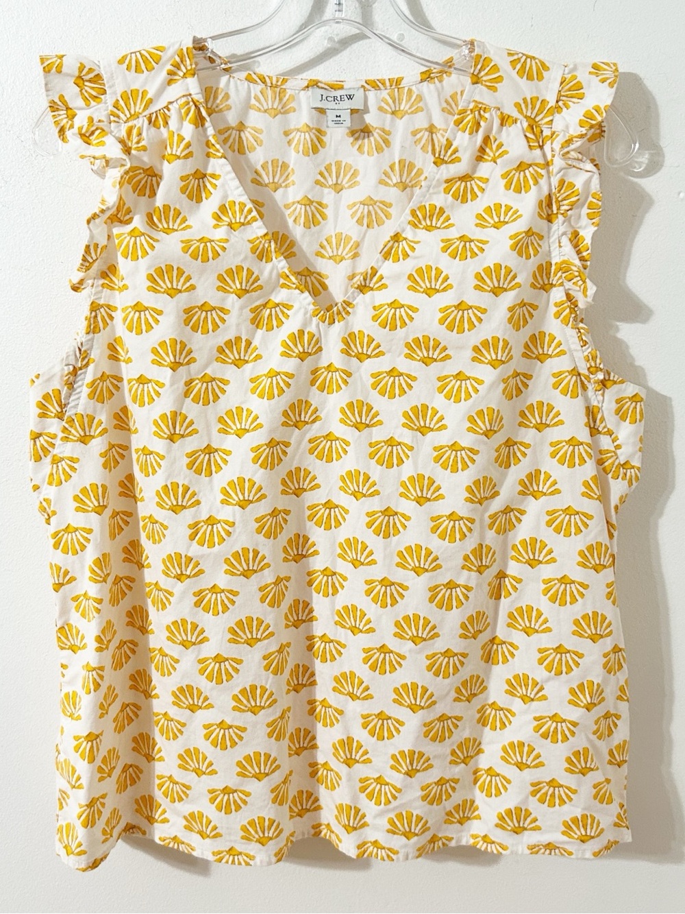 J. Crew Re-Imagined Ruffle Sleeve Top – Size M – Ivory & Yellow Scallop Print